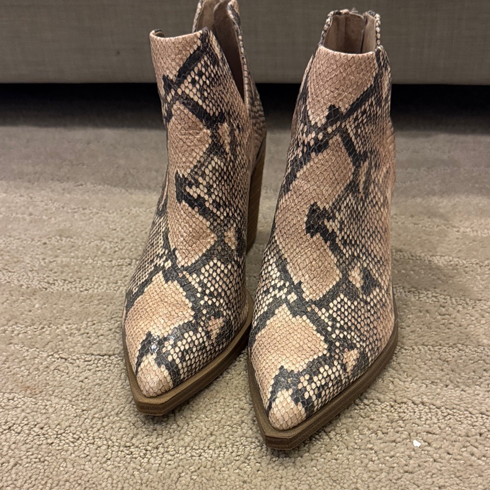 Beige and Black Snakeskin Ankle Boots